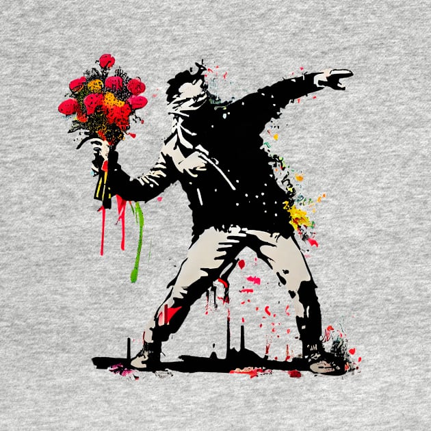 Captivating Banksy-Inspired Artwork: Man Flowers colorful by MLArtifex